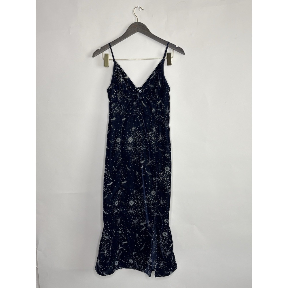 Urban Outfitters Womens Small Blue Velvet Rooftop Constellation Midi Dress Y2K